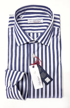 Carica l&#39;immagine nel visualizzatore di Gallery, Camicia Uomo fasciato blu puro cotone made in Italy man shirt stripe navy
