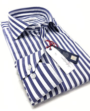 Carica l&#39;immagine nel visualizzatore di Gallery, Camicia Uomo fasciato blu puro cotone made in Italy man shirt stripe navy

