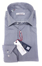 Load image into Gallery viewer, Camicia Uomo puro cotone a righe blu alta qualità made in italy men shirt blue stripe  high quality
