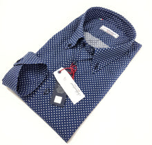 Carica l&#39;immagine nel visualizzatore di Gallery, Camicia micro fantasia blu button down puro cotone made in italy men shirt blue Fantasy

