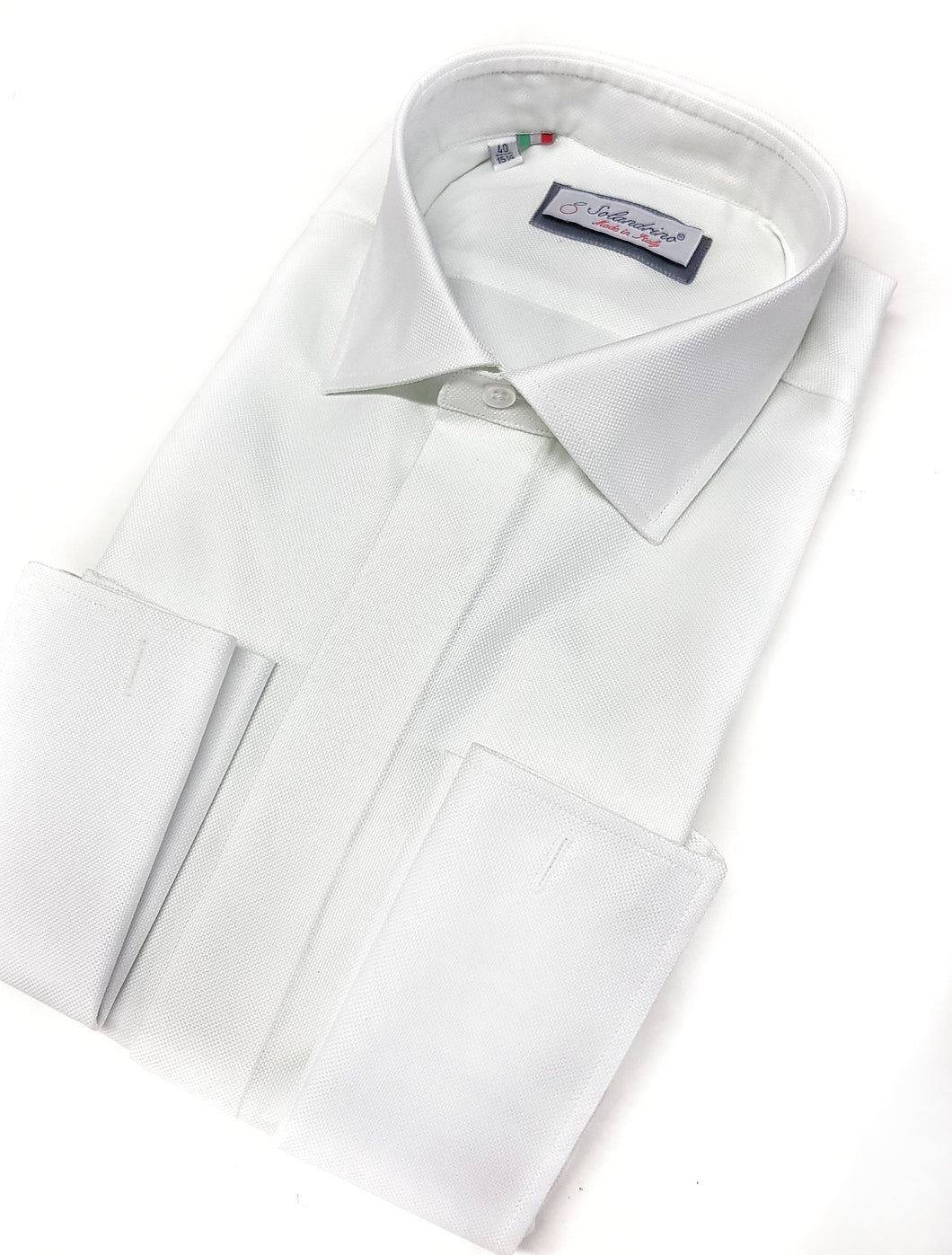 Camicia bianca elegante Oxford armaturato alta qualità polsini gemelli puro cotone made in italy white shirt Oxford double cuffllink