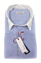 Carica l&#39;immagine nel visualizzatore di Gallery, Camicia Club Man collo e polso bianco su rigato bianco azzurro made in Italy stripe shirt
