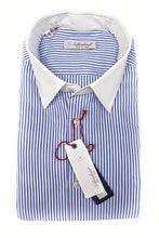 Carica l&#39;immagine nel visualizzatore di Gallery, Camicia Club Man collo e polso bianco su rigato bianco azzurro made in Italy stripe shirt
