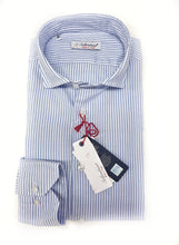 Carica l&#39;immagine nel visualizzatore di Gallery, Camicia uomo rigata azzurra puro cotone panama made in italy stripe blue Panama
