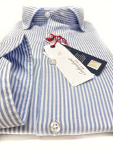 Carica l&#39;immagine nel visualizzatore di Gallery, Camicia uomo rigata azzurra puro cotone panama made in italy stripe blue Panama
