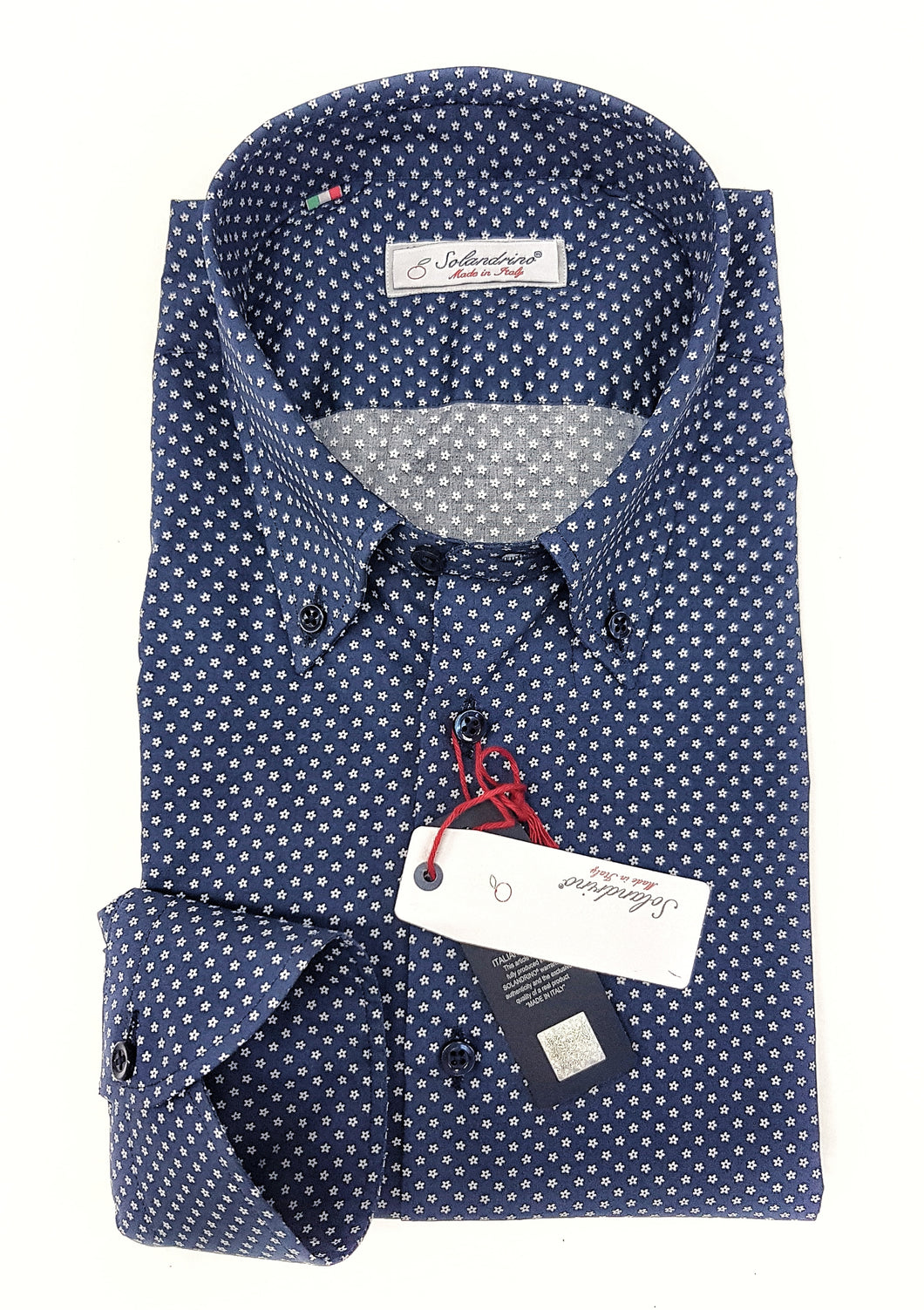 Camicia micro fantasia blu button down puro cotone made in italy men shirt blue Fantasy
