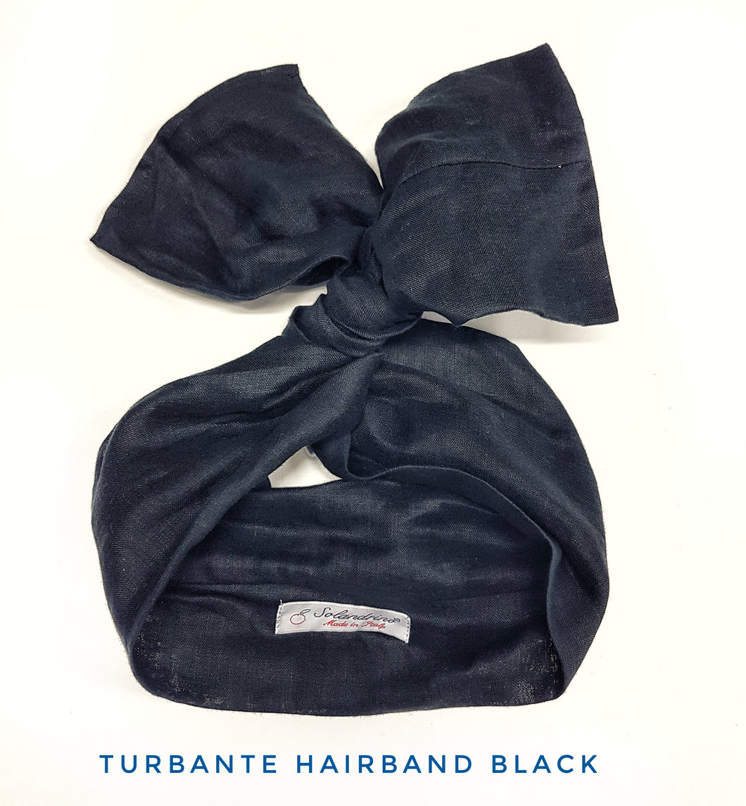 Turbante Nero Fashion in cotone fascia capelli design black hairband Made in Italy