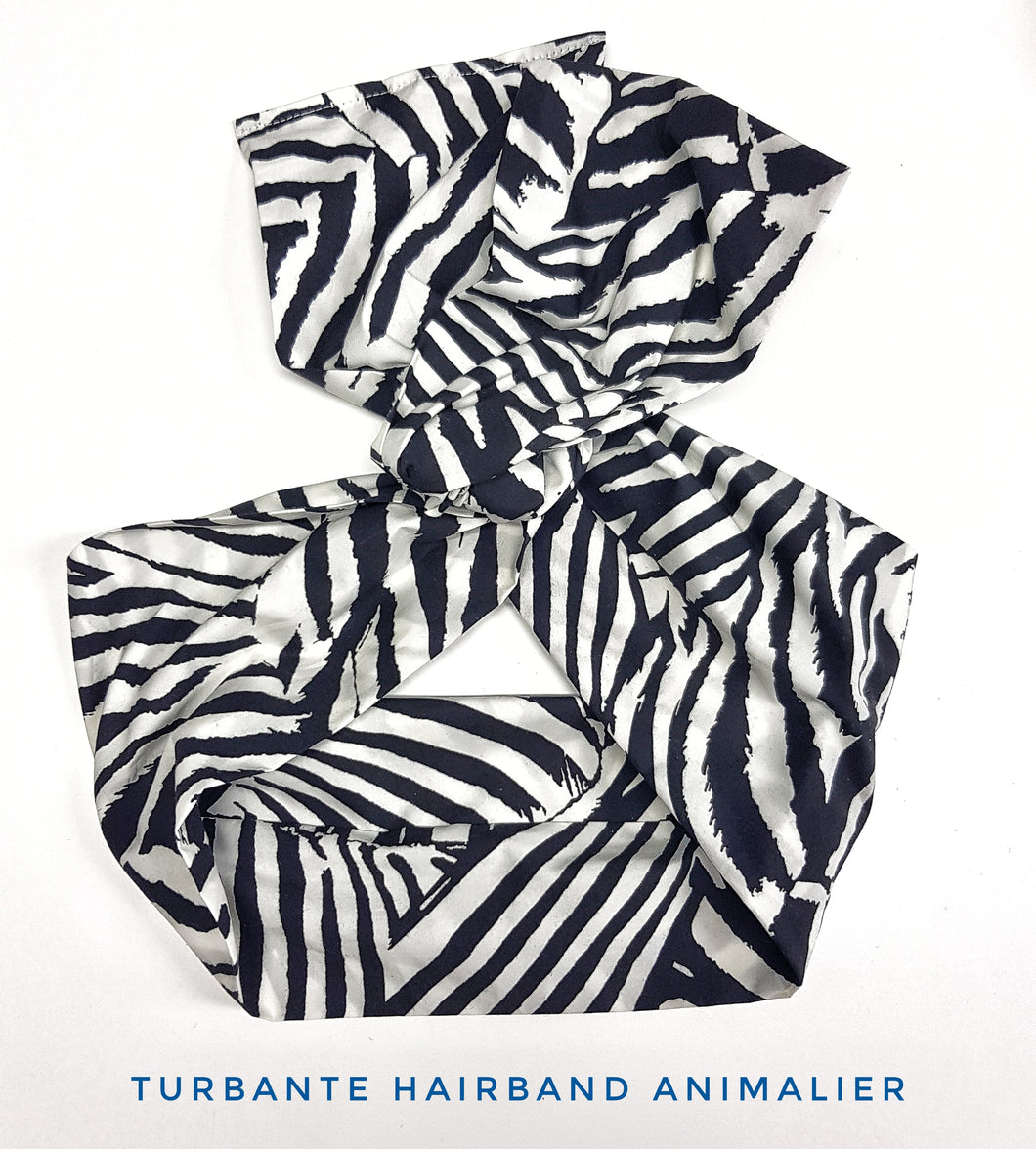 Turbante Fashion in cotone fascia capelli design Animalier Zebrato hairband Made in Italy