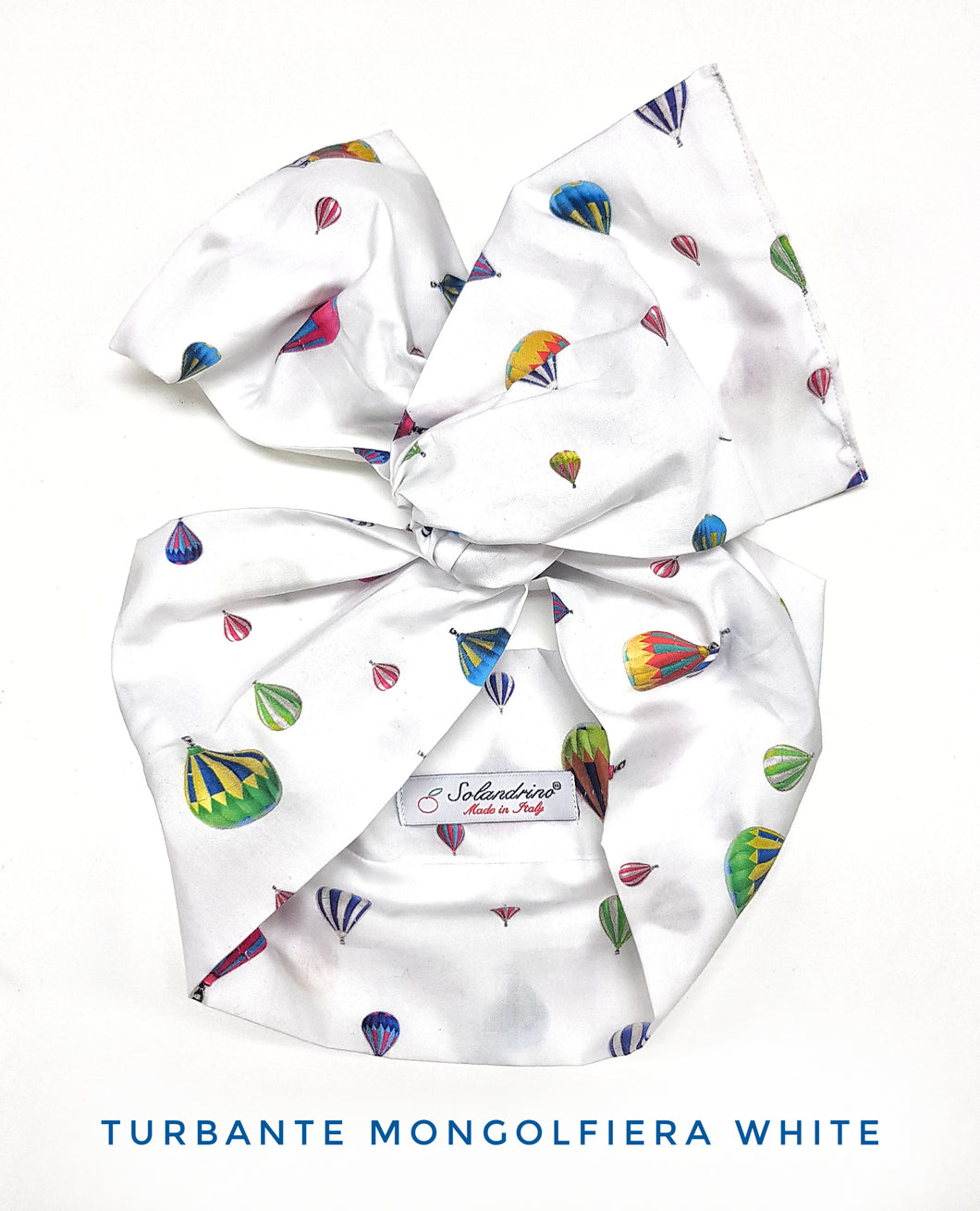 Turbante fantasia mongolfiera bianca  Fashion fascia capelli in cotone design hot air balloon White  hairband Made in Italy