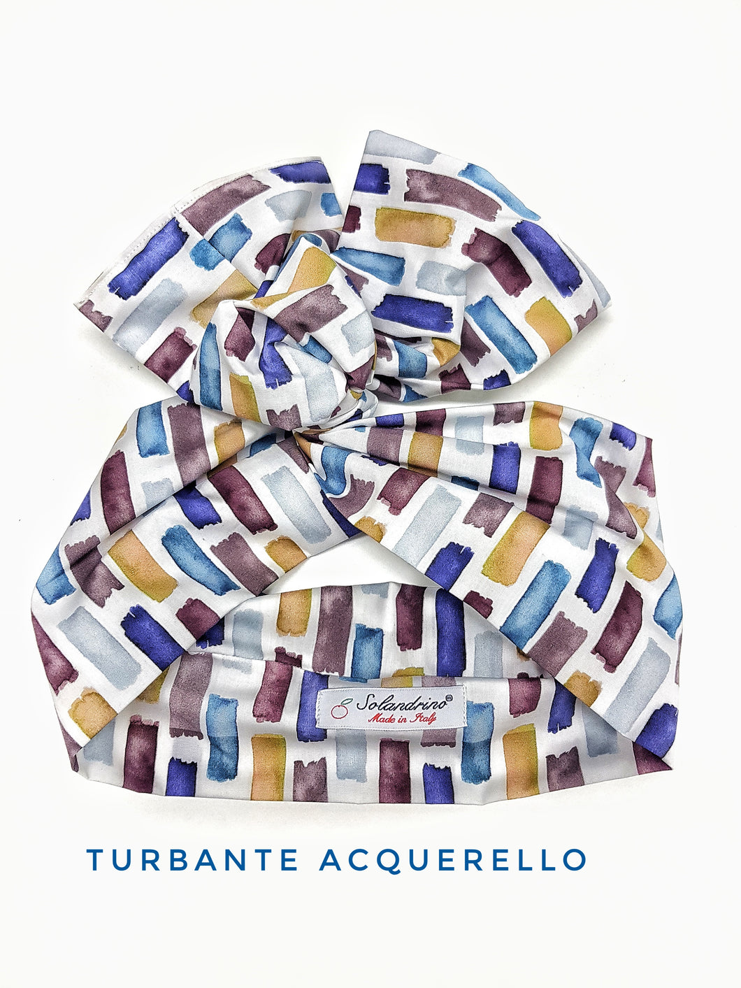 Turbante fantasia acquerello neri Fashion fascia capelli in cotone design  hairband Made in Italy