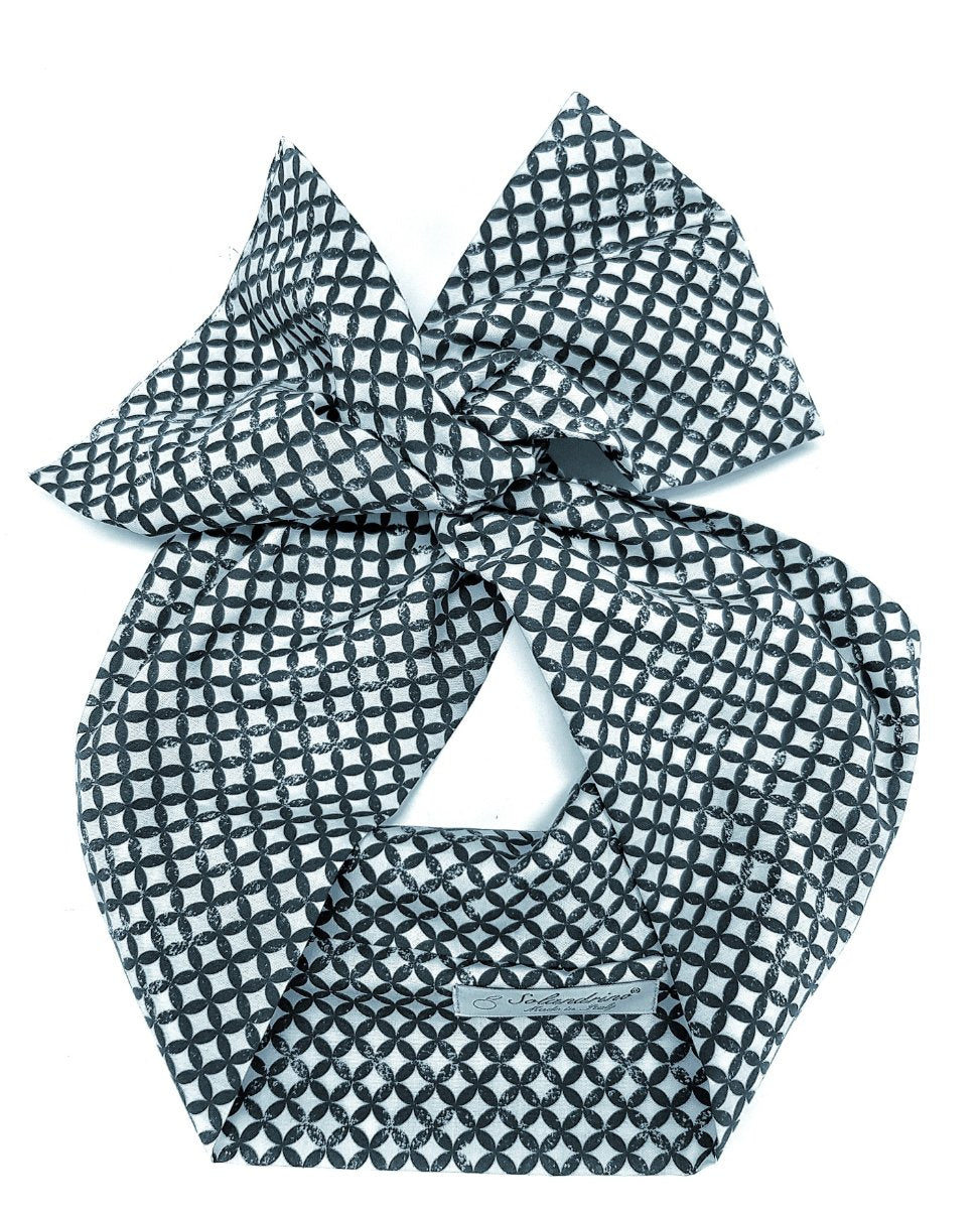 Turbante fantasia  Fashion fascia capelli in cotone design Damasco dark grey hairband Made in Italy