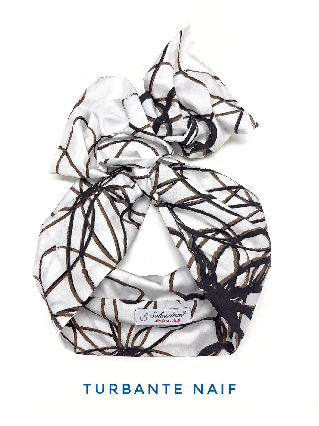 Turbante bianco fantasia Fashion fascia capelli in cotone design naif  hairband Made in Italy