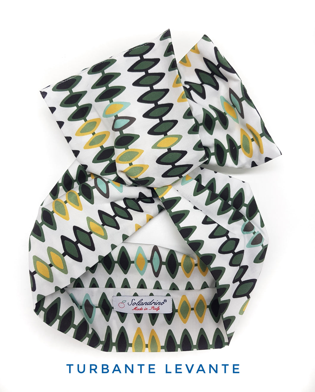 Turbante verde giallo fascia capelli Fashion in cotone design geometrico levante   hairband Made in Italy