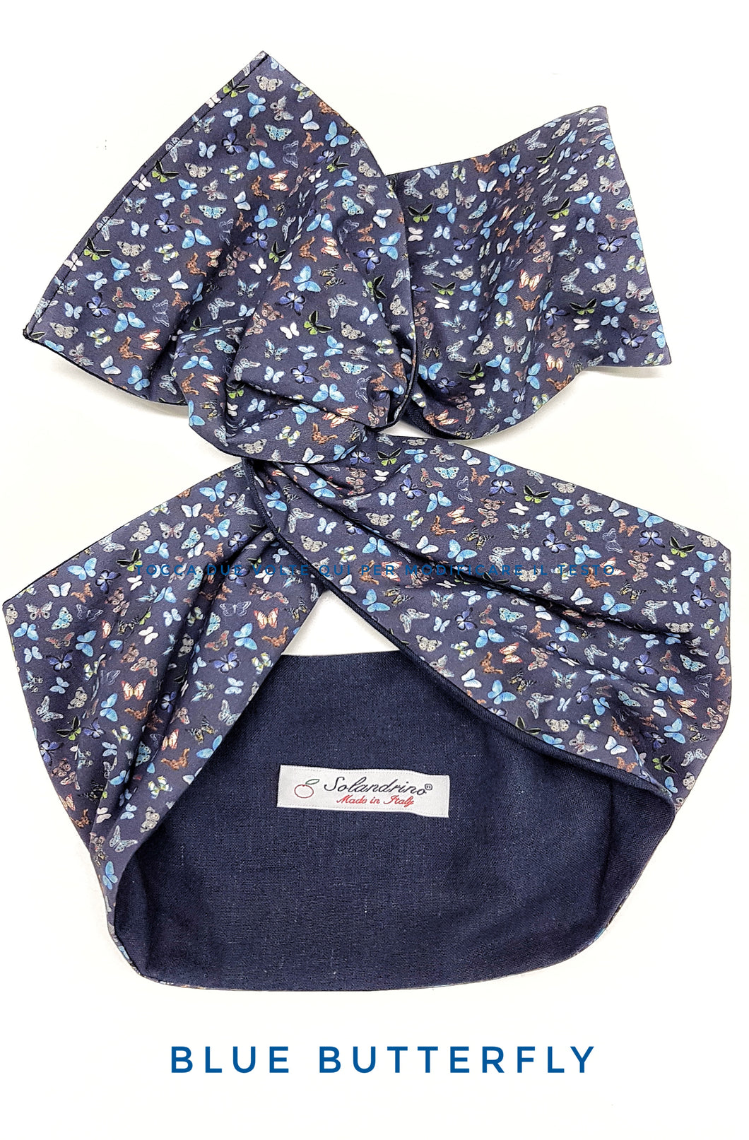 Turbante blu Fashion in cotone fascia capelli design butterfly navy  hairband Made in Italy