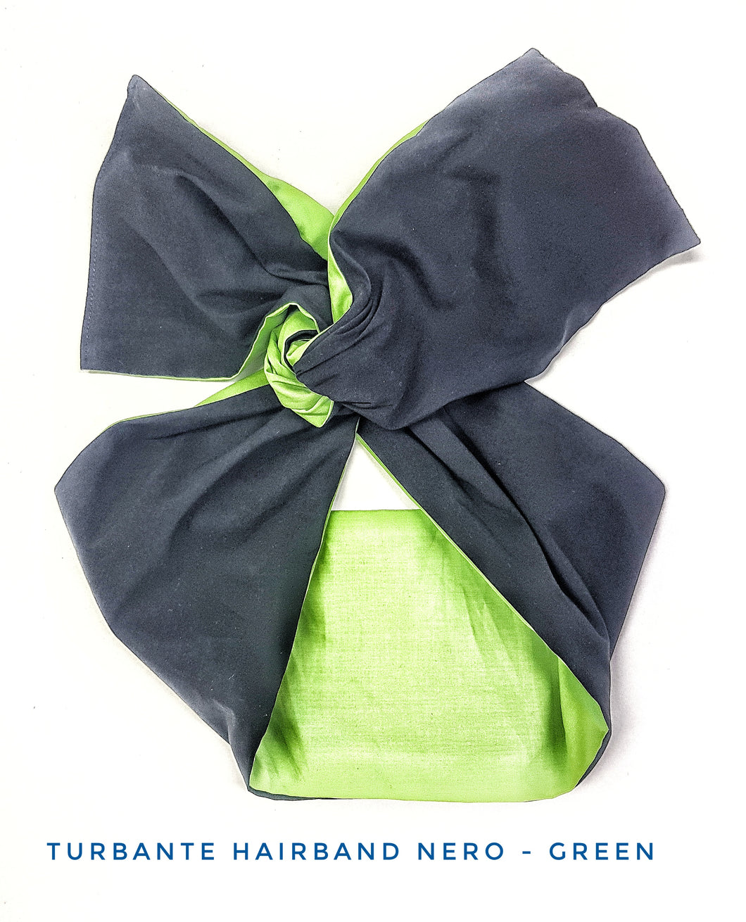 Turbante nero bicolore verde  Fashion in cotone design double face verde nero made in Italy fascia capelli
