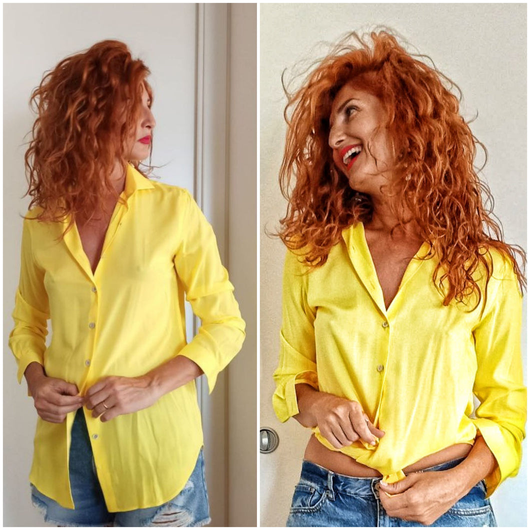 Camicione giallo camicia Donna gialla morbida viscosa  made in italy woman yellow soft shirt