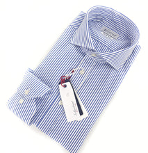 Load image into Gallery viewer, Camicia rigata Uomo puro cotone alta qualità made in italy men shirt blue stripe high quality
