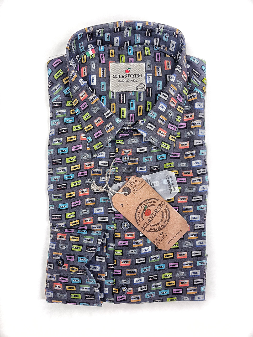 Camicia puro cotone fantasia stampata musicassetta design made in italy Shirt print Fantasy