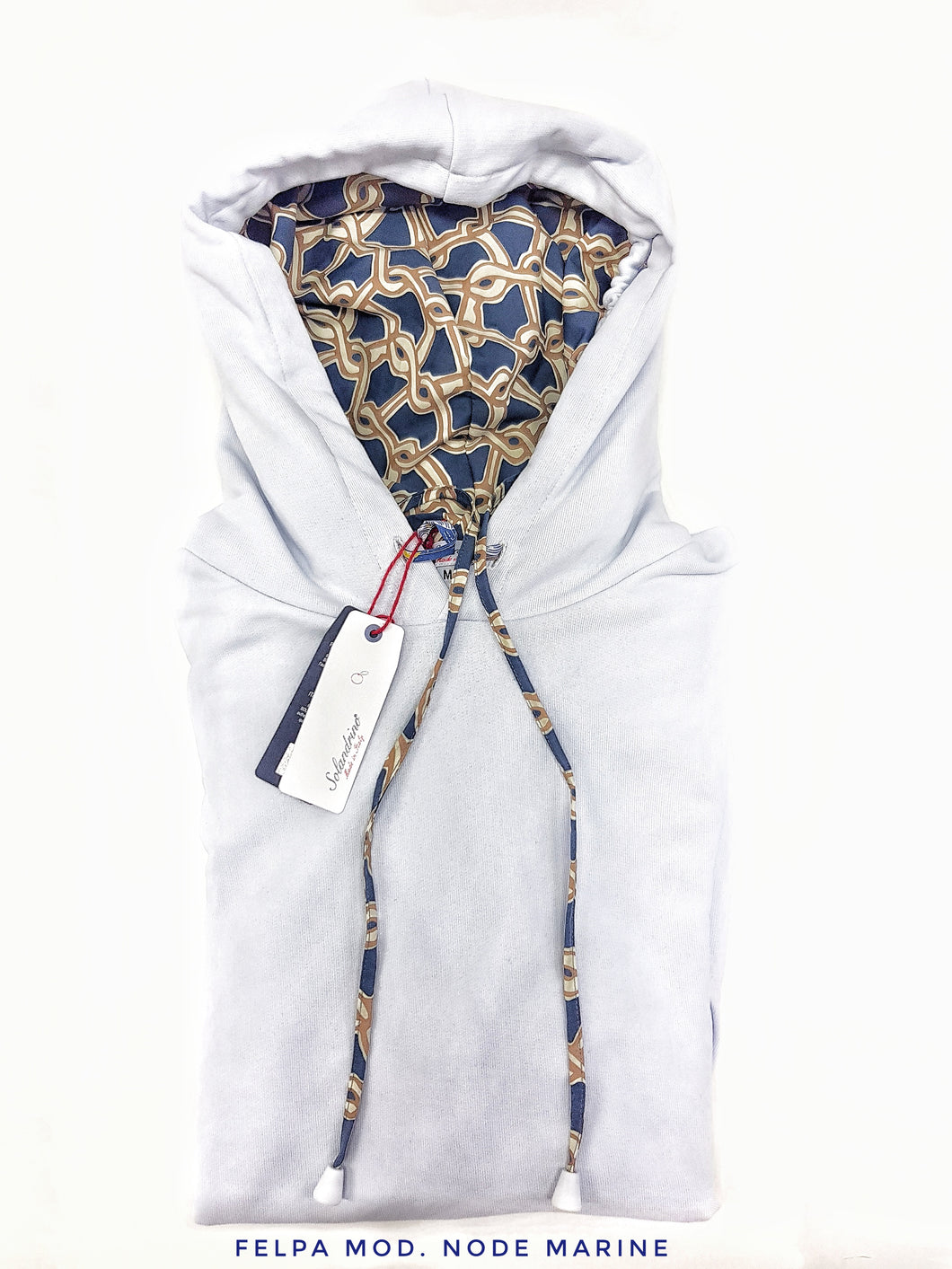 Felpa Bianca con Cappuccio Design node Marine  made in Italy Fantasia  100% cotone - Sweatshirt hoodie