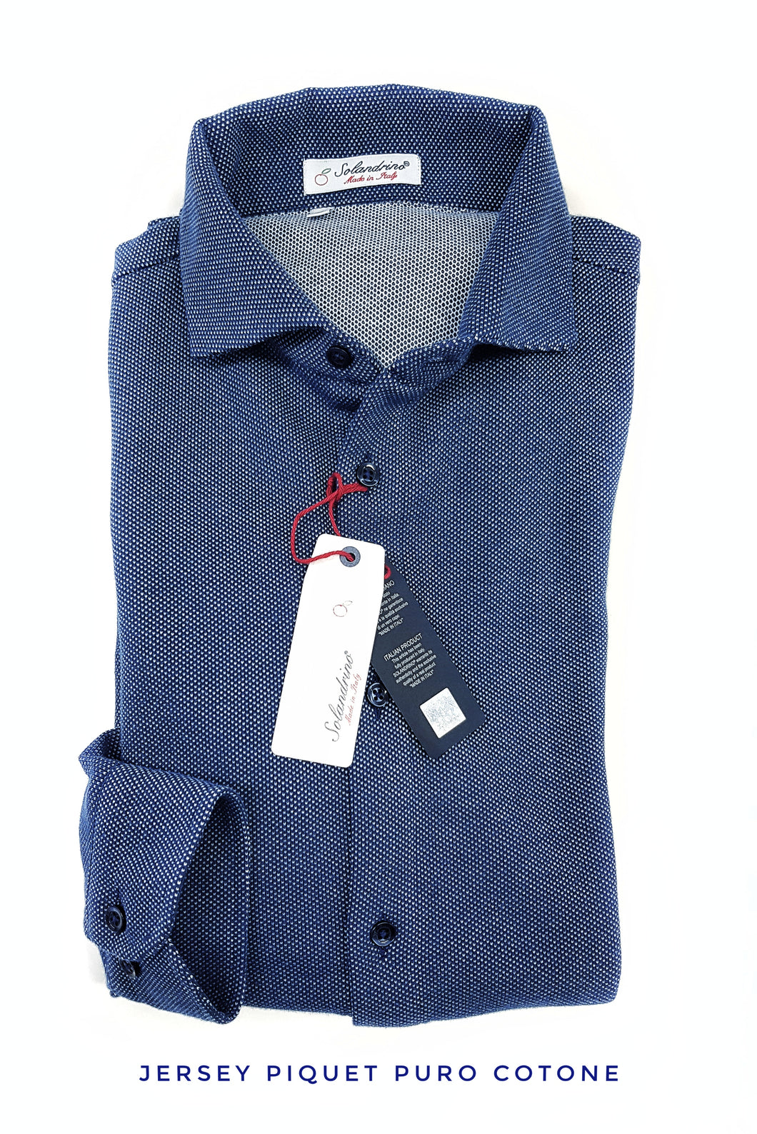 Polo Camicia blu piquet Jersey in maglia morbida alta qualità puro cotone  made in italy knit Jersey piquet