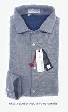 Load image into Gallery viewer, Polo Camicia azzurra piquet Jersey in maglia morbida manica lunga alta qualità puro cotone  made in italy knit Jersey piquet
