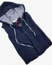 Carica l&#39;immagine nel visualizzatore di Gallery, Felpa cardigan BLU con Cappuccio tessuto rigato bianco blu made in Italy Fantasia 100% cotone  Unisex Sweatshirt blue Hoodie
