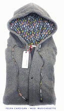 Load image into Gallery viewer, Felpa cardigan grigia con Cappuccio design musicassette puro cotone made in Italy Fantasia 100% cotone Unisex Sweatshirt blue Hoodie
