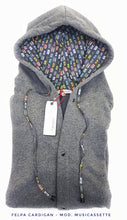 Load image into Gallery viewer, Felpa cardigan Donna Unisex grigia con Cappuccio design musicassette puro cotone made in Italy Fantasia 100% cotone Unisex Sweatshirt blue Hoodie
