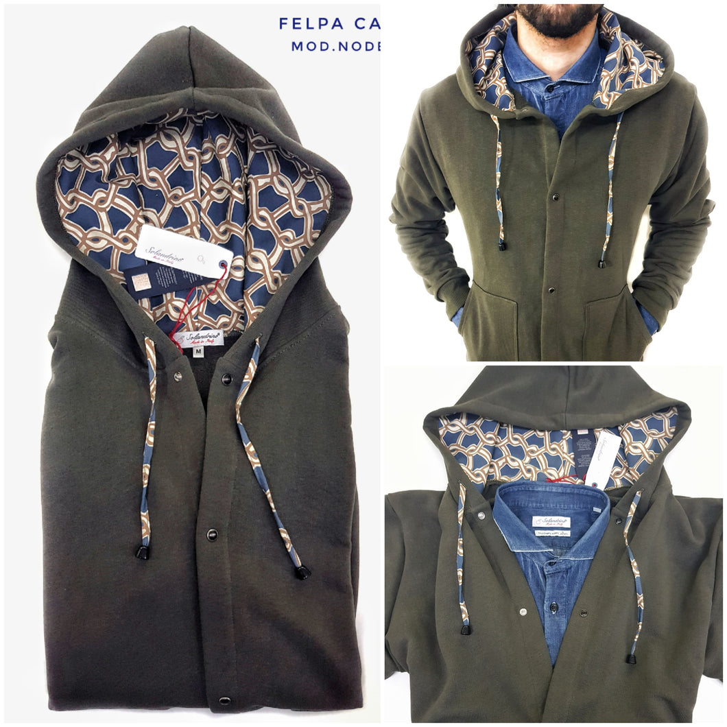 Felpa cardigan Verdone militare con Cappuccio tessuto design made in Italy Fantasia 100% cotone  Unisex Sweatshirt blue Hoodie