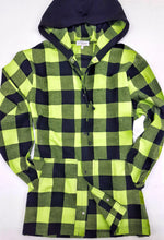 Load image into Gallery viewer, Camicia felpa a quadri con cappuccio verde nera scozzese  vaiella made in italy
