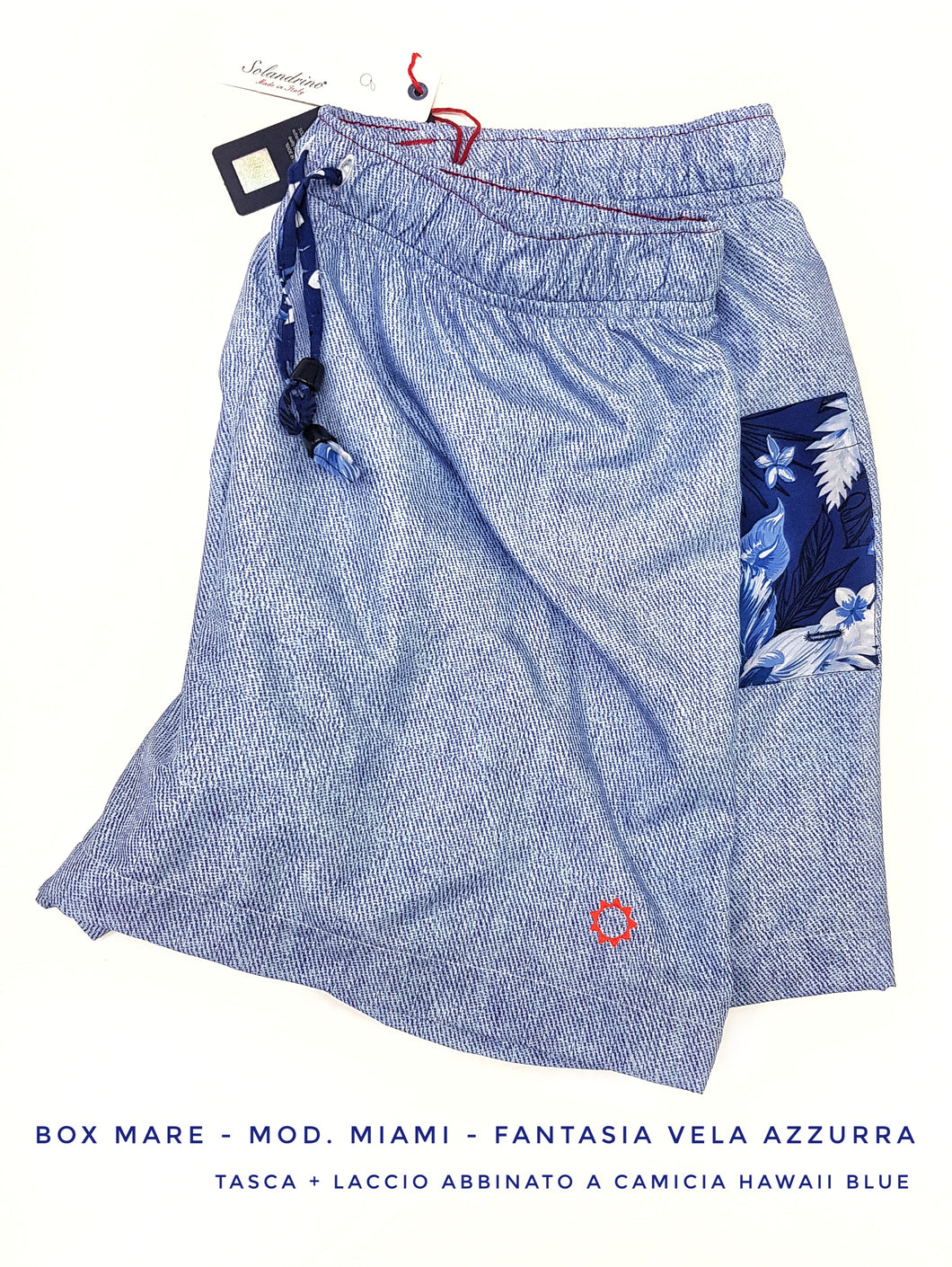 Costume da Bagno azzurro morbido tessuto slip interno asciugatura rapida Boxer mare Uomo con tasca fantasia  con 2 tasche laterali Made in Italy
