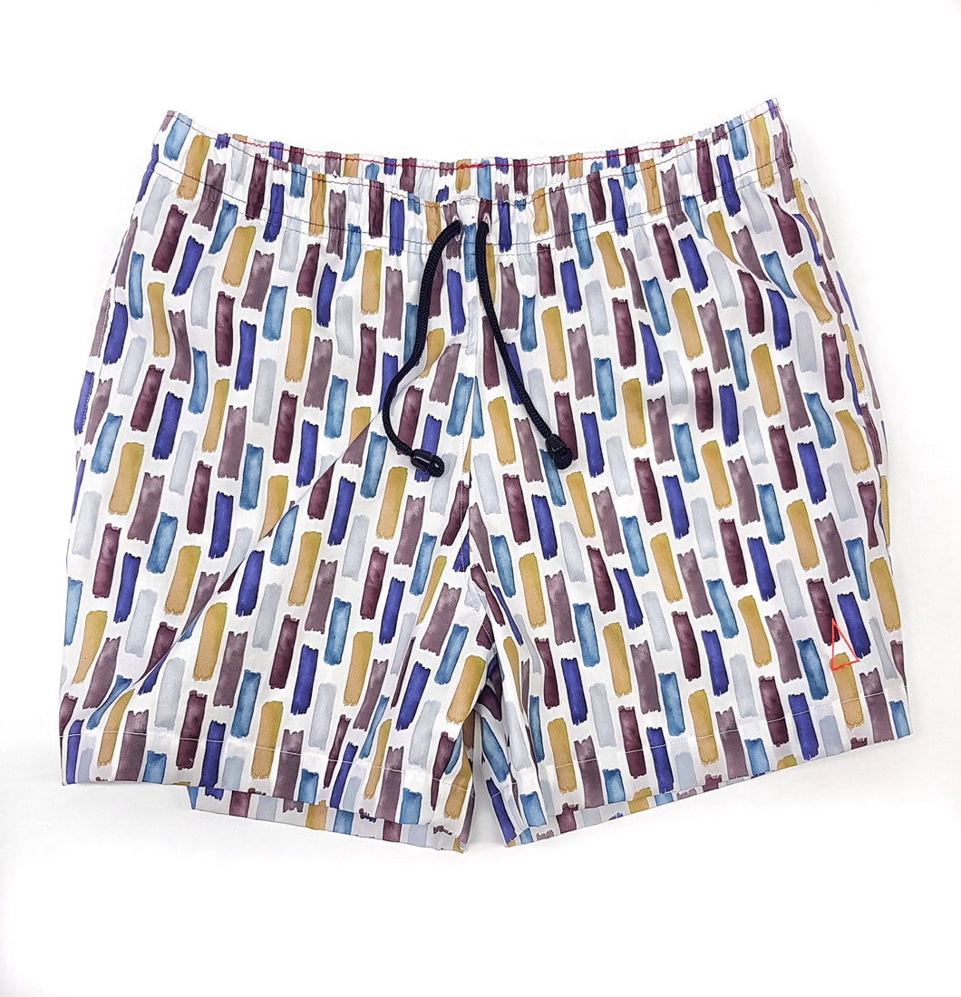 Costume da Bagno in 100% cotone fantasia acquerello 2 tasche laterali Uomo Boxer mare Made in Italy