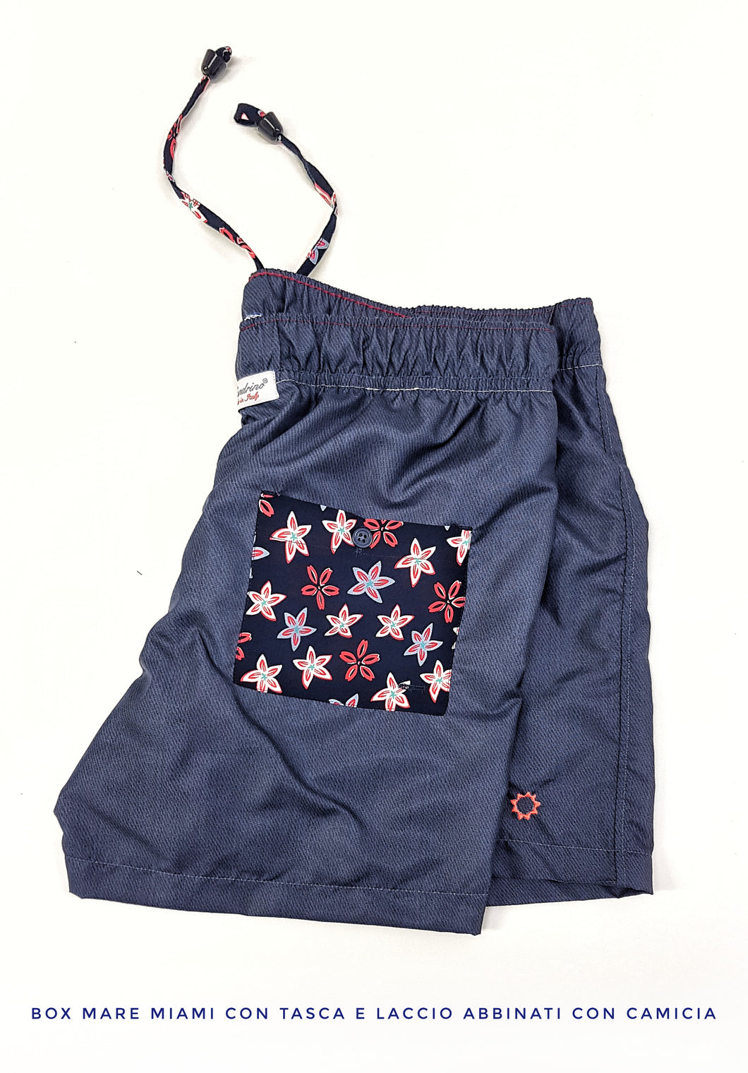 Costume da Bagno in morbido tessuto slip interno asciugatura rapida Boxer mare Uomo Blu con tasca fantasia Starfish con 2 tasche laterali Made in Italy