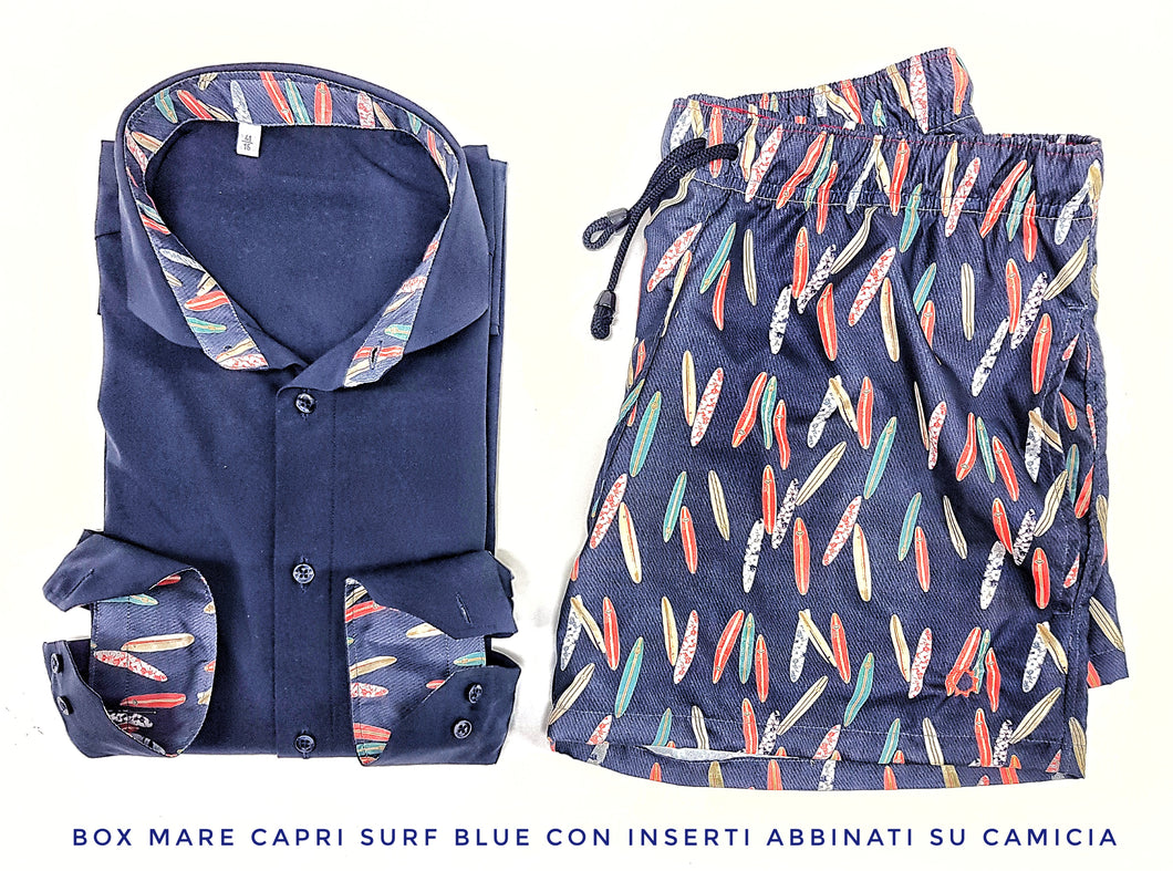 Costume da Bagno Surf Blue  abbinato a Camicia Blu con inserti BOX  interno Made in Italy