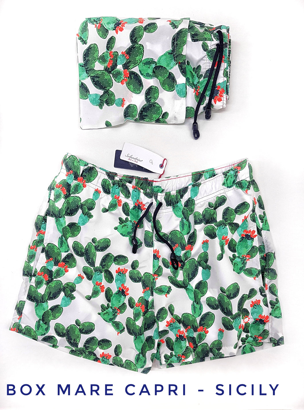 Costume da Bagno morbido tessuto slip interno  asciugatura rapida Boxer mare uomo fantasia Fico d'india Sicily Uomo con 2 tasche laterali Made in Italy