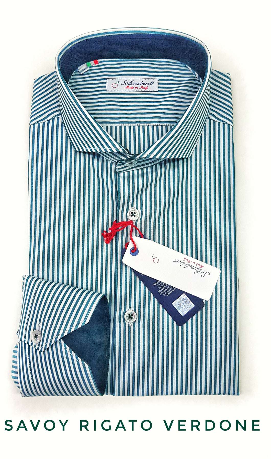 Camicia Uomo puro cotone a righe verdone verde inglese  alta qualità bacchettino rigato titolo 120 made in italy