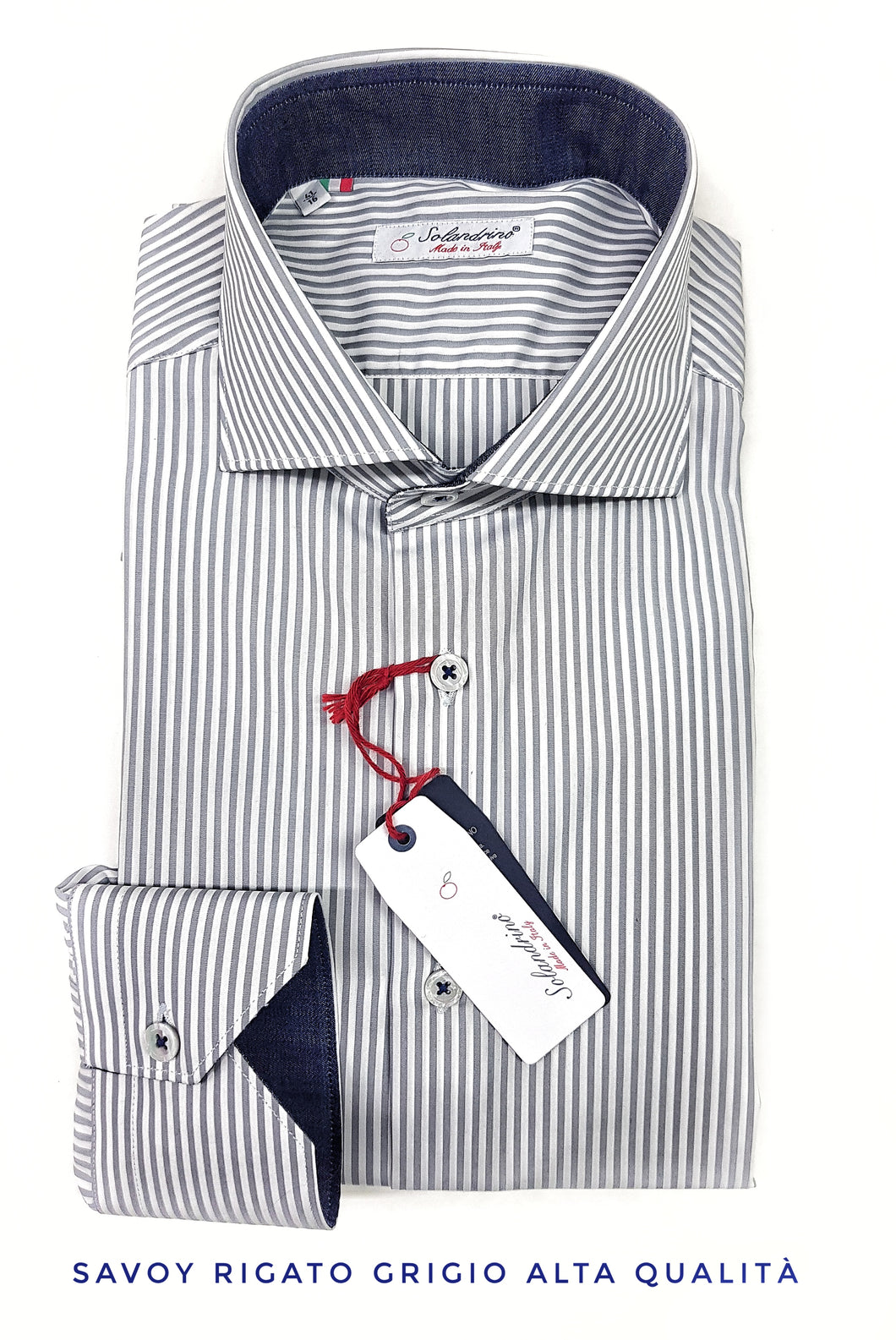 Camicia Uomo puro cotone a righe grigia alta qualità bacchettino rigato grigio titolo 120 made in italy