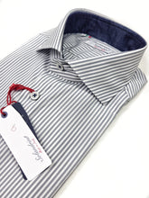 Carica l&#39;immagine nel visualizzatore di Gallery, Camicia Uomo puro cotone a righe grigia alta qualità bacchettino rigato grigio titolo 120 made in italy

