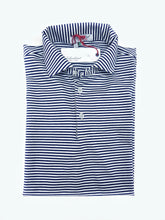 Carica l&#39;immagine nel visualizzatore di Gallery, Polo rigata bianco blu 100% cotone jersey  made in Italy manica corta
