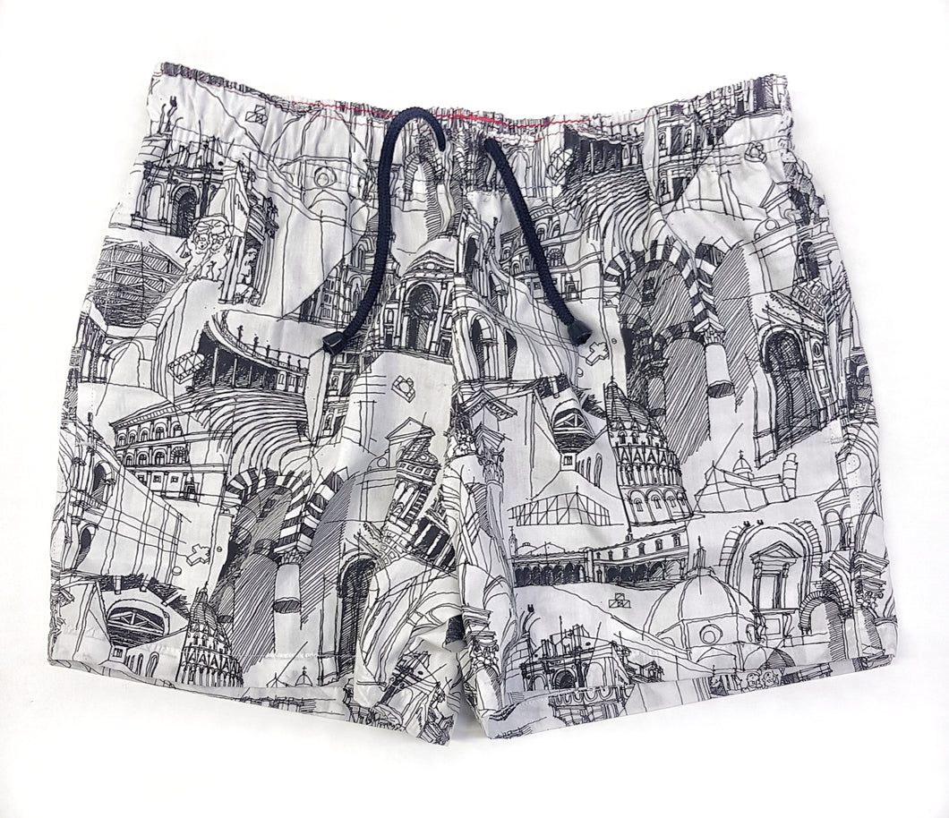 Costume da Bagno black & white  in cotone bianco nero  100% Boxer mare  slip interno Uomo Fantasia Fashion Nera Bianca 2 tasche laterali  Made in Italy