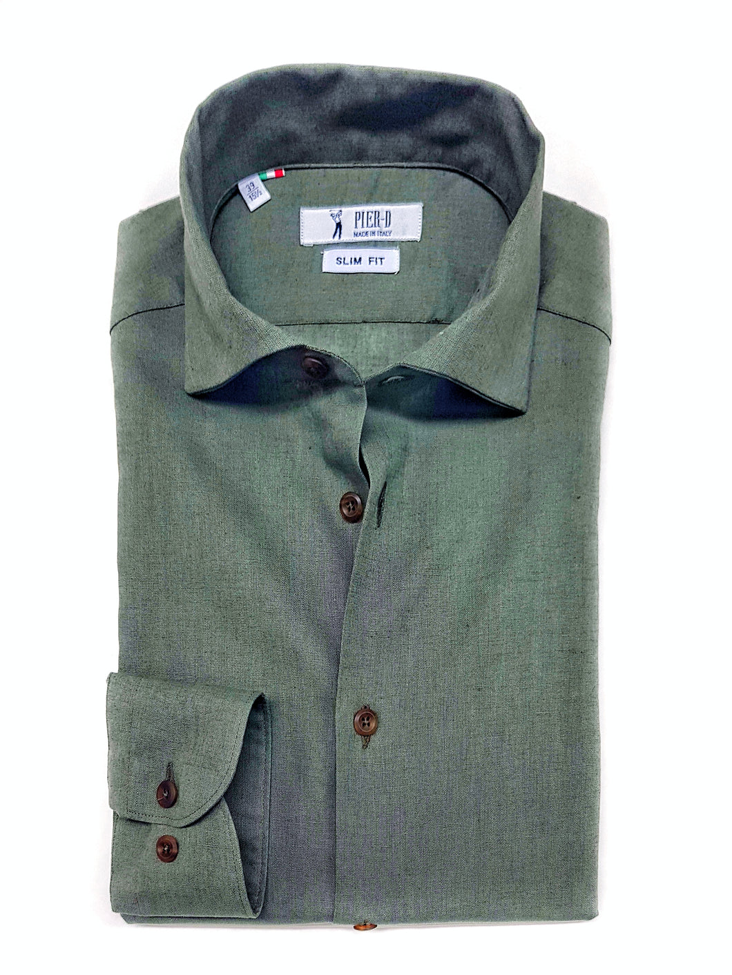 Camicia verdone militare cotone Lino made in Italy - dark green Linen Shirt