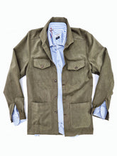 Carica l&#39;immagine nel visualizzatore di Gallery, Giacca Overshirt  Sahariana Safari verdone militare 4 tasche gabardina 100% cotone Made in italy
