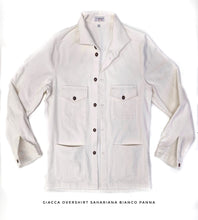 Carica l&#39;immagine nel visualizzatore di Gallery, Giacca Sahariana Overshirt Safari Bianco velluto corduroy militare 4 tasche gabardina 100% cotone Made in italy
