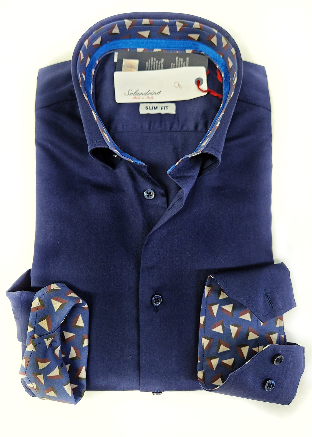 Camicia uomo blu con inserti  puro cotone made in Italy Blue Navy shirt