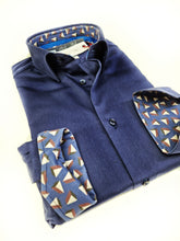 Load image into Gallery viewer, Camicia uomo blu con inserti  puro cotone made in Italy Blue Navy shirt
