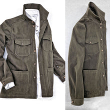 Carica l&#39;immagine nel visualizzatore di Gallery, Giacca Sahariana Overshirt Unisex Safari kaki brown militare  4 tasche gabardina 100% cotone Made in italy
