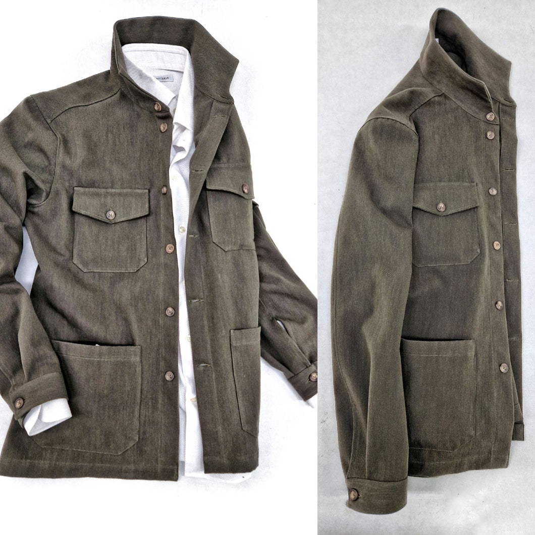 Giacca Sahariana Overshirt Unisex Safari kaki brown militare  4 tasche gabardina 100% cotone Made in italy
