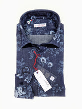 Carica l&#39;immagine nel visualizzatore di Gallery, Camicia uomo DENIM blu FANTASIA FASHION  puro cotone made in Italy Blue Navy shirt

