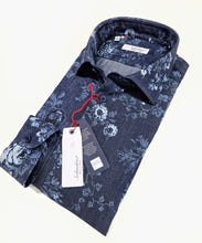 Carica l&#39;immagine nel visualizzatore di Gallery, Camicia uomo DENIM blu FANTASIA FASHION  puro cotone made in Italy Blue Navy shirt
