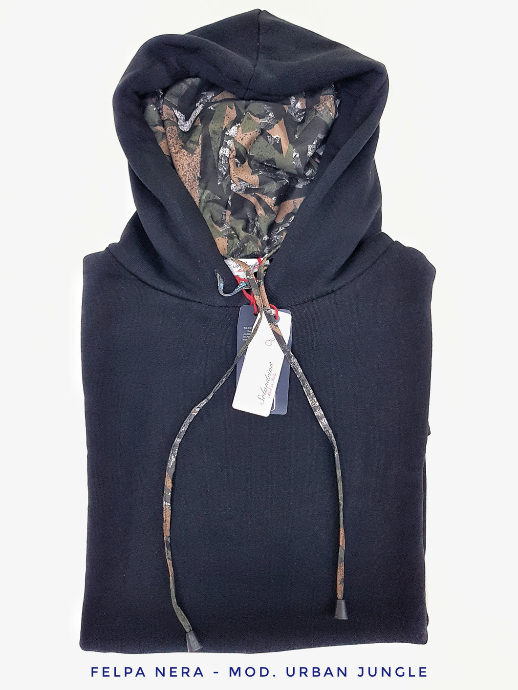 Felpa Nera con Cappuccio Design urban jungle made in Italy Fantasia  100% cotone -  Unisex Sweatshirt Black Hoodie